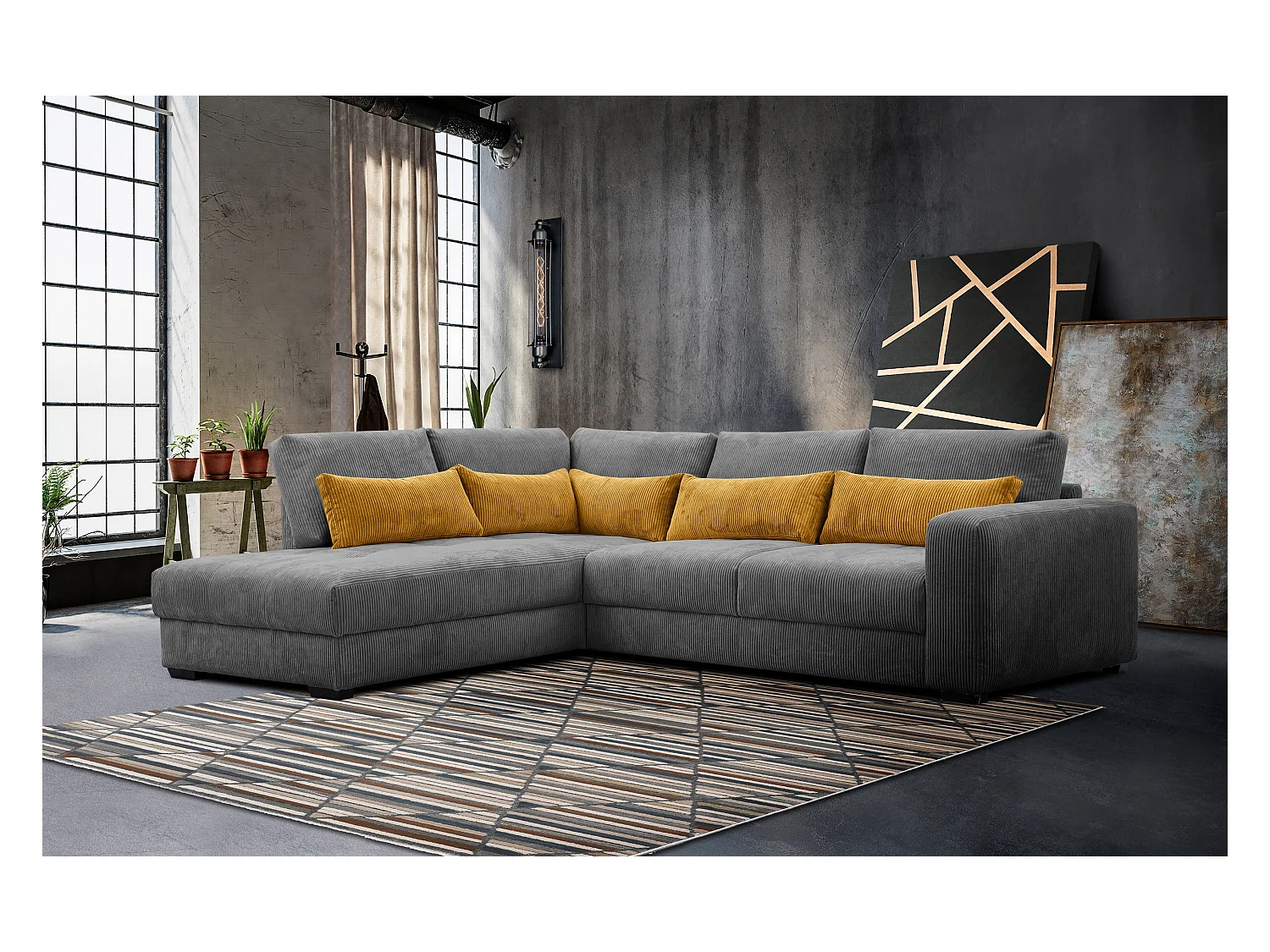 CANAPE D'ANGLE OLI 4 places, gris foncé