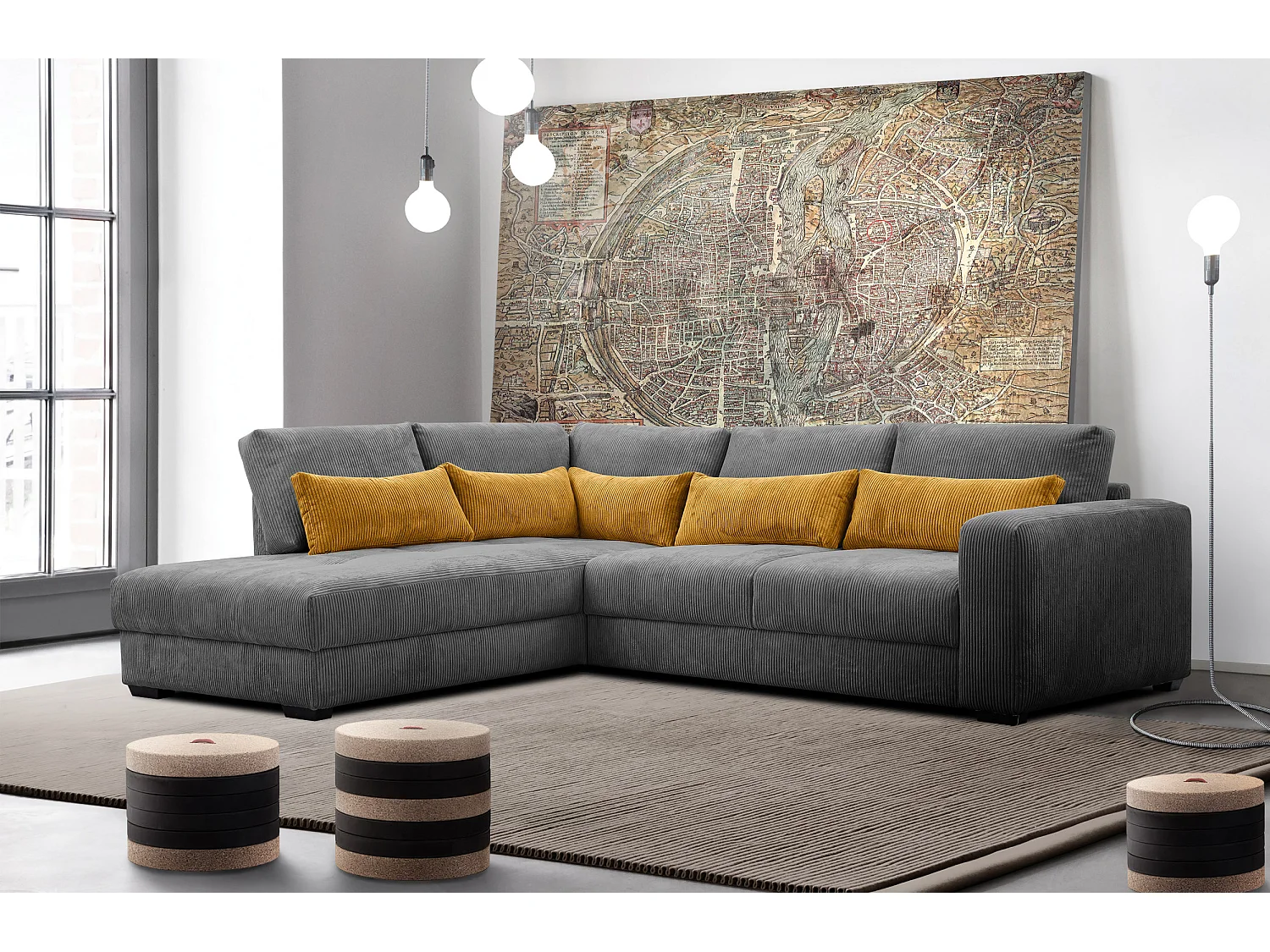 CANAPE D'ANGLE OLI 4 places, gris foncé