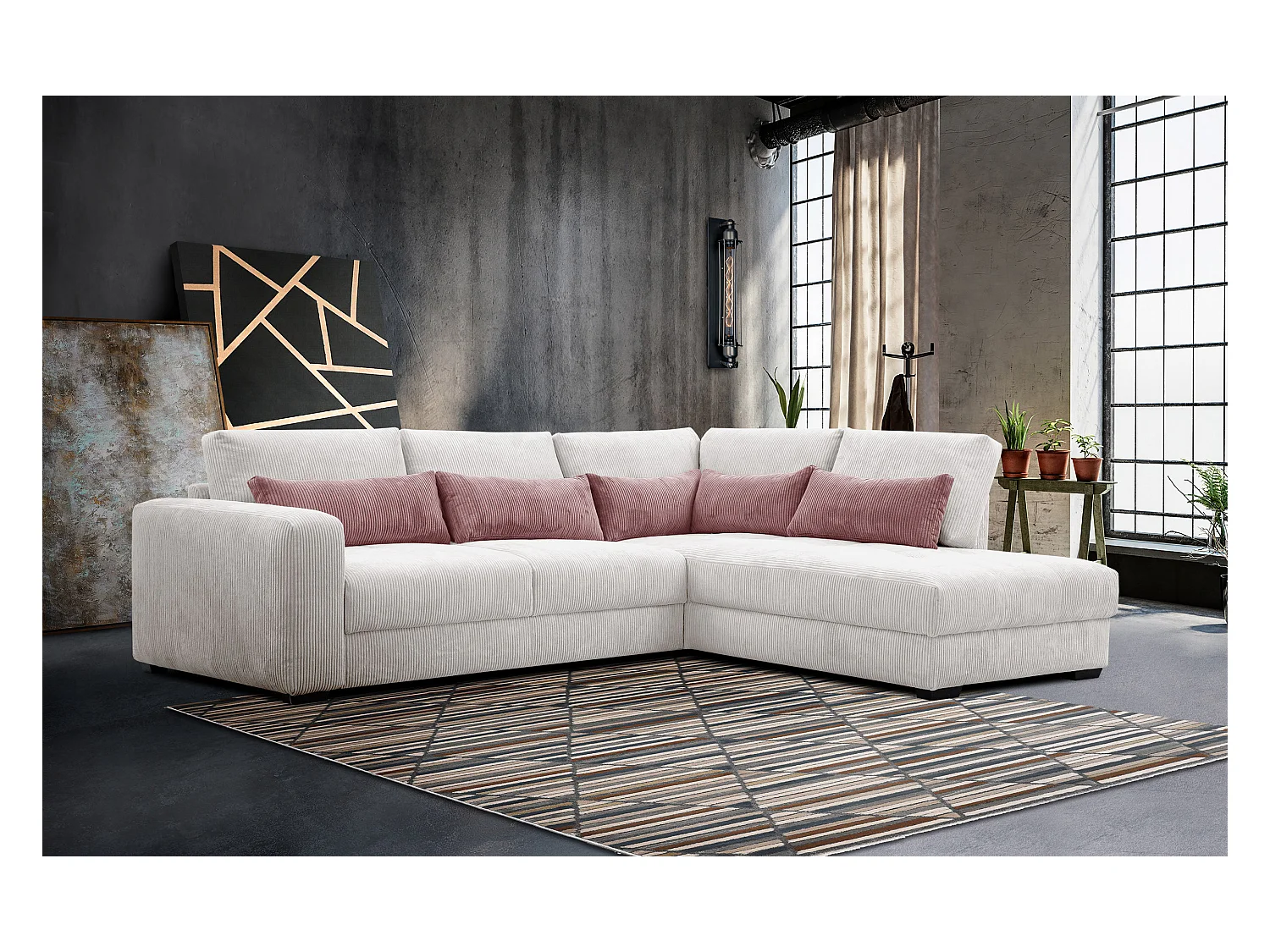 CANAPE D'ANGLE OLI 4 places, blanc perle