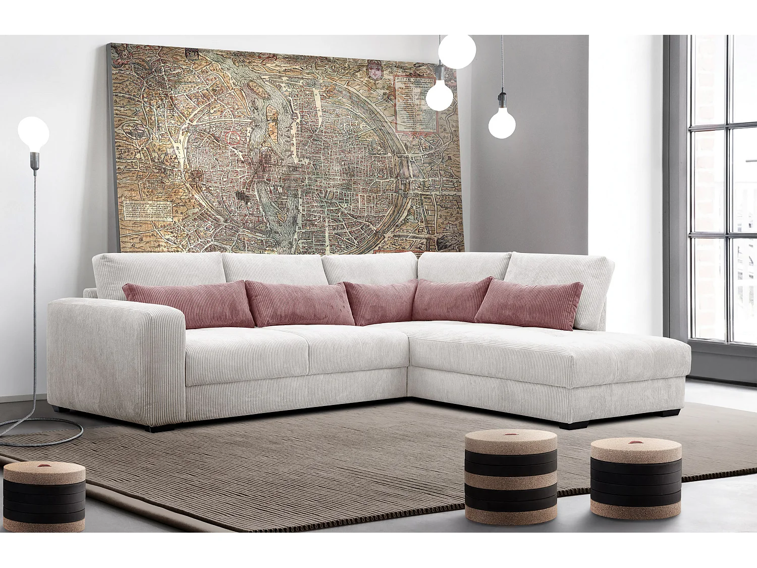 CANAPE D'ANGLE OLI 4 places, blanc perle