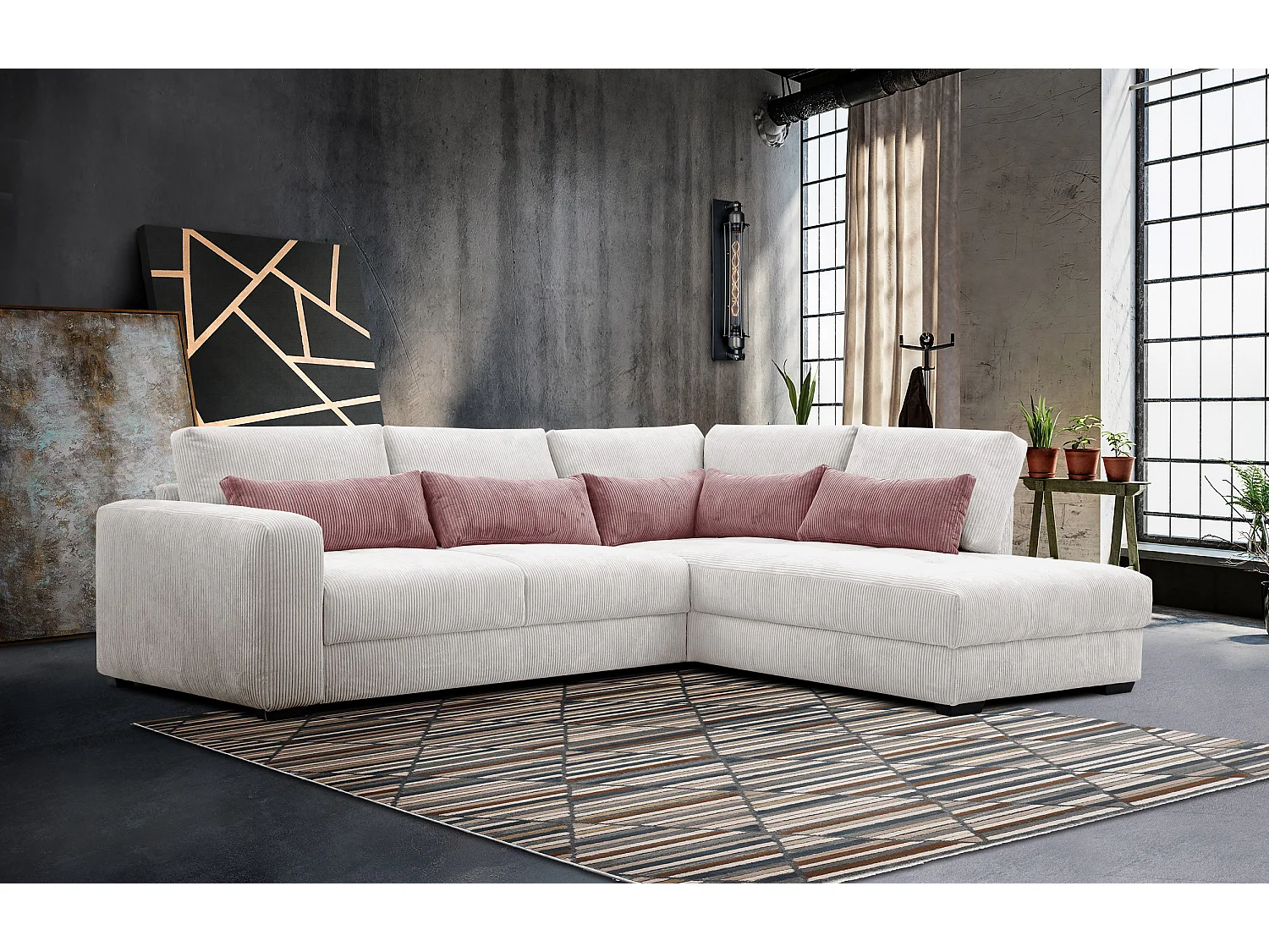 CANAPE D'ANGLE OLI 4 places, blanc perle