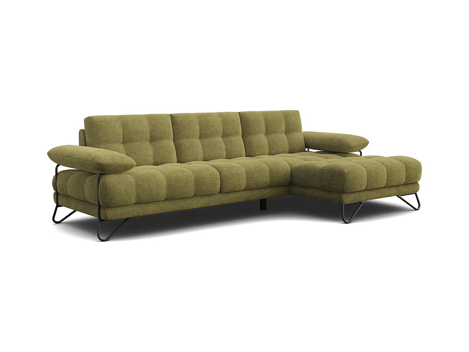 CANAPÉ D'ANGLE BUBBARA 4 places, tissu vert olive