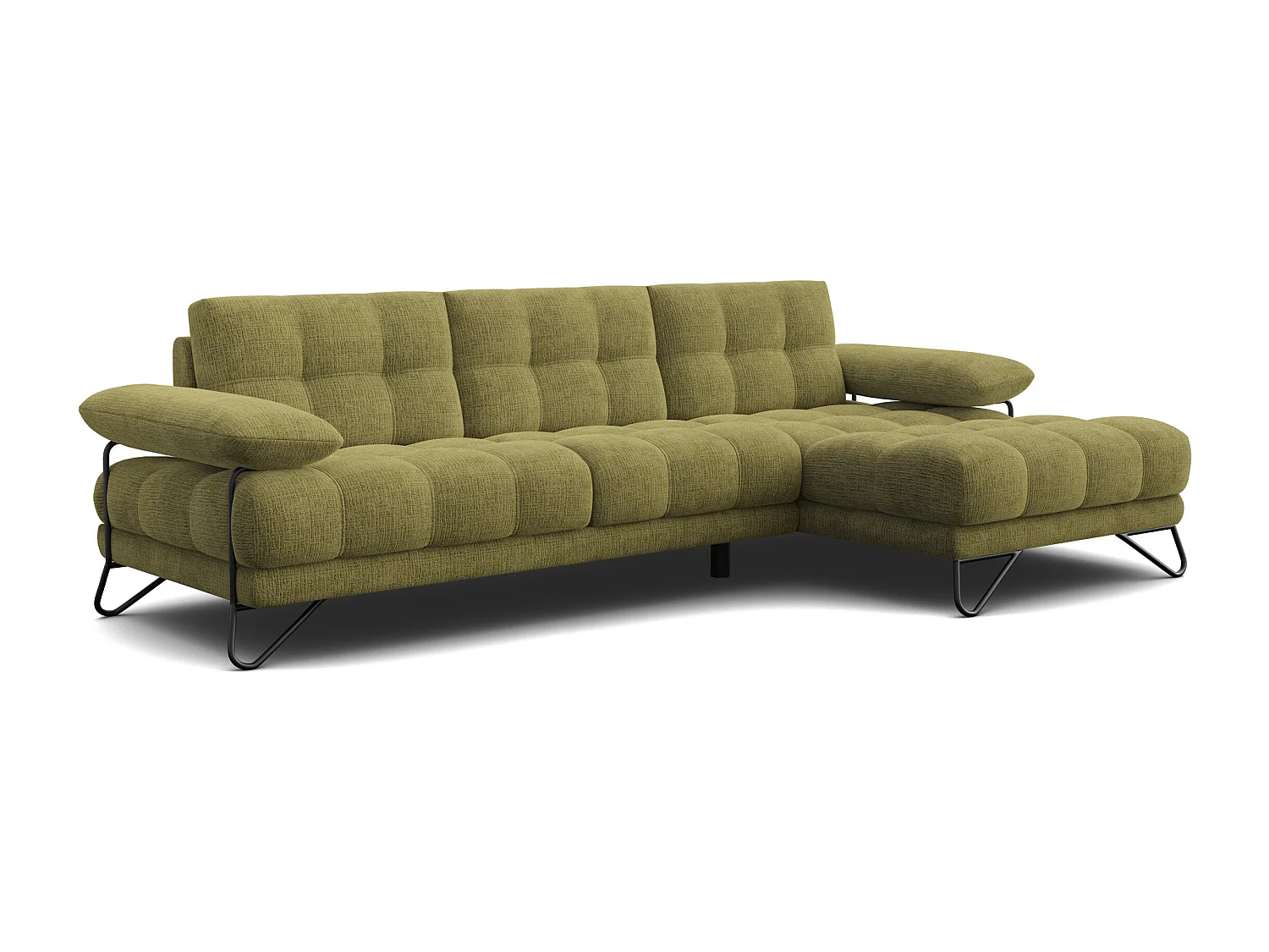 CANAPÉ D'ANGLE BUBBARA 4 places, tissu vert olive