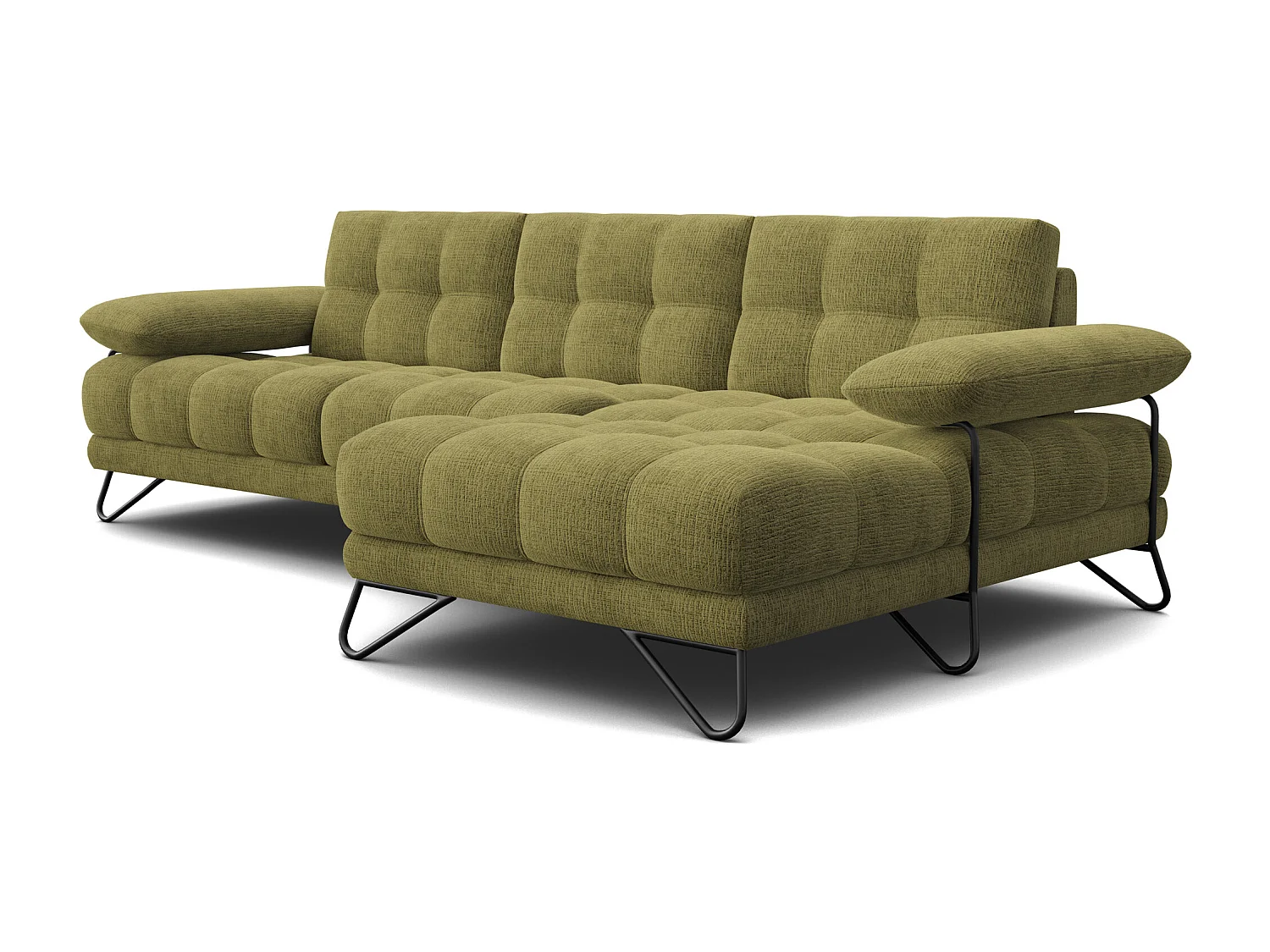 CANAPÉ D'ANGLE BUBBARA 4 places, tissu vert olive