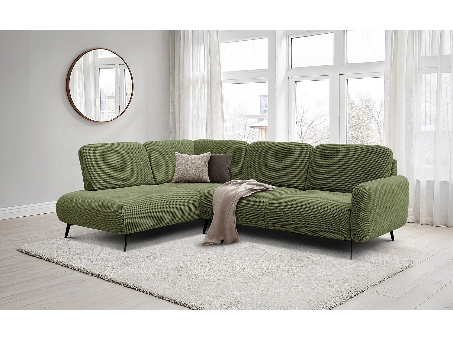 CANAPÉ D'ANGLE FEBE 5 places, tissu olive