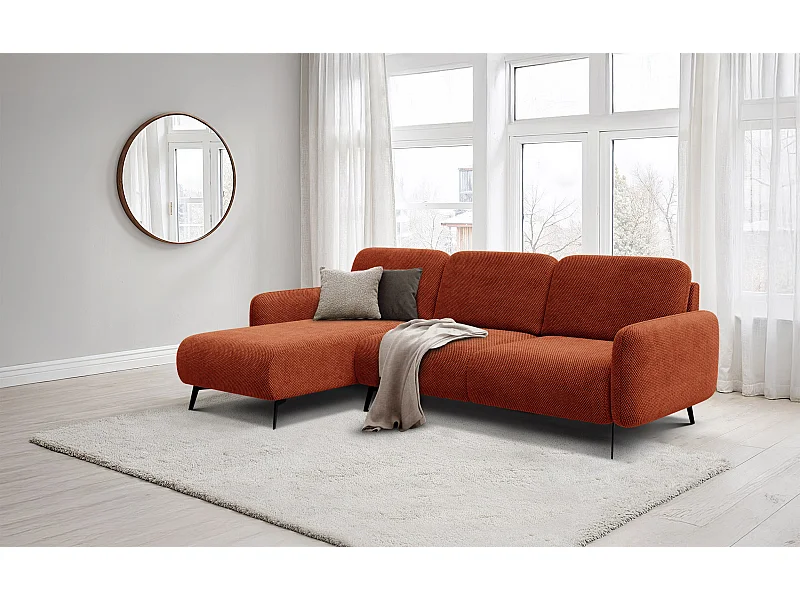 CANAPÉ D'ANGLE FEBE 4 places, tissu orange foncé