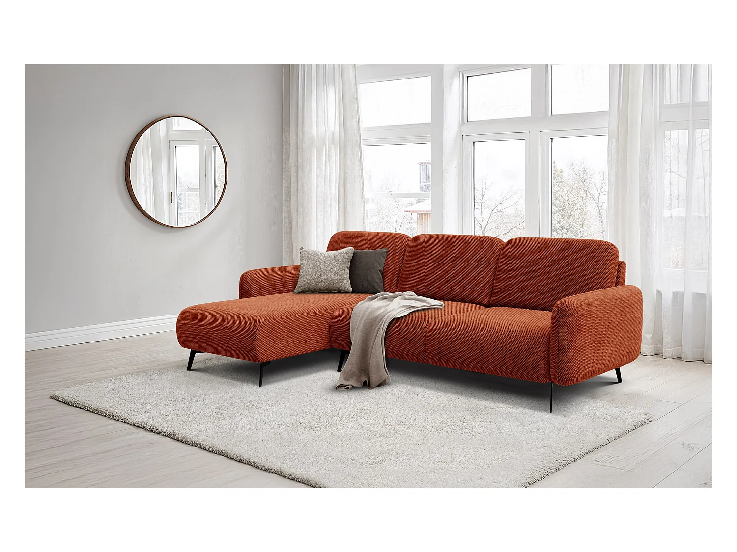 CANAPÉ D'ANGLE FEBE 4 places, tissu orange foncé