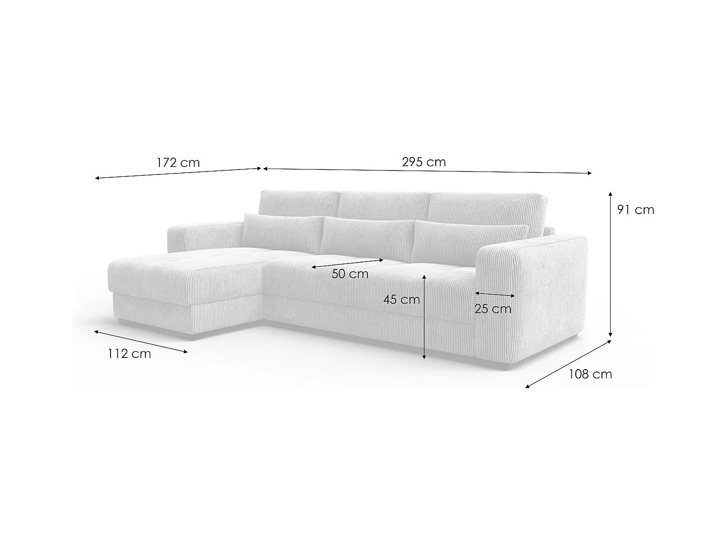 CANAPÉ D'ANGLE OLI 4 places, tissu blanc perle