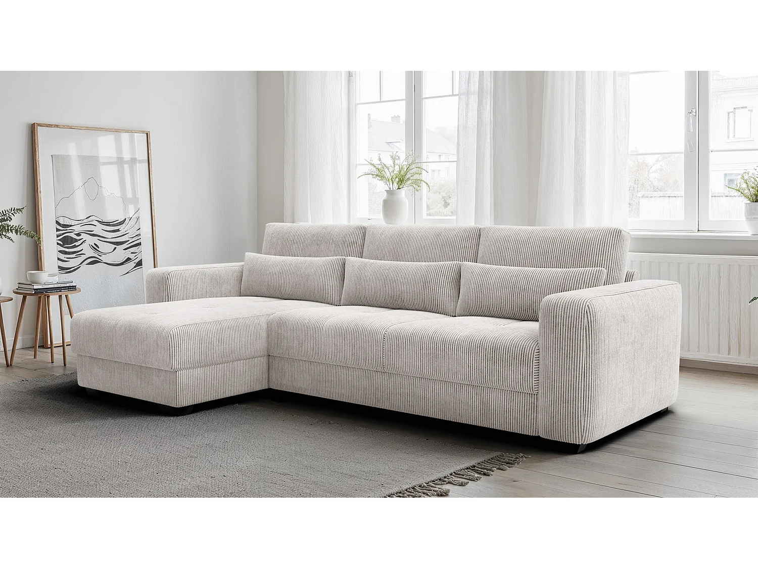 Ecksofa 4-Sitzer links OLI, perlweiß