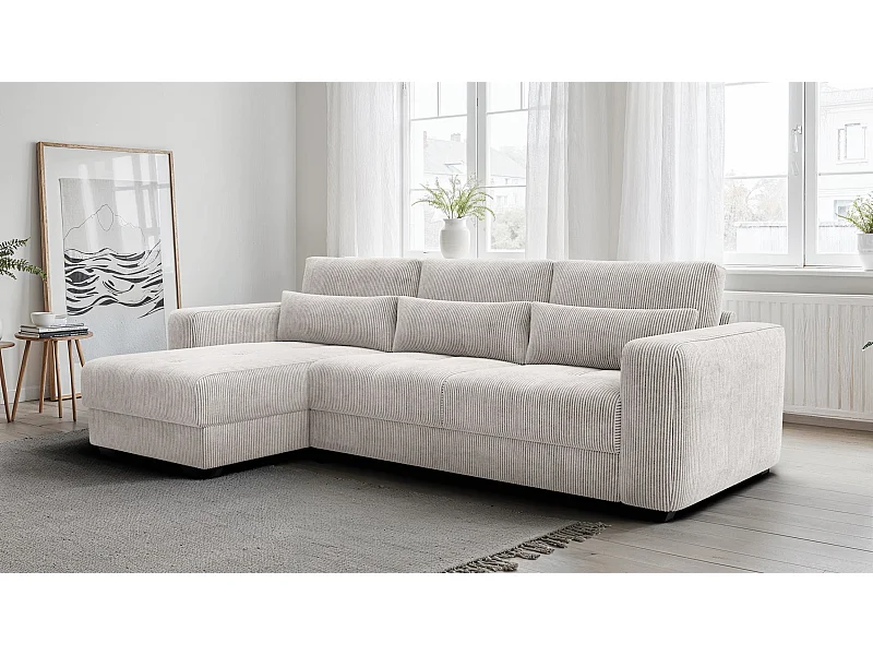 CANAPÉ D'ANGLE OLI 4 places, tissu blanc perle