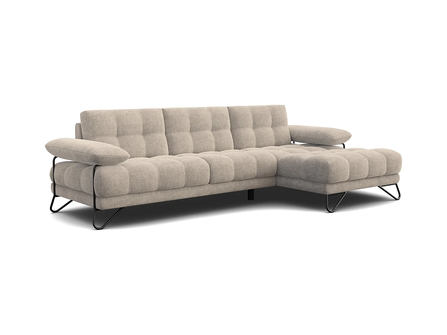 CANAPÉ D'ANGLE BUBBARA 4 places, tissu beige