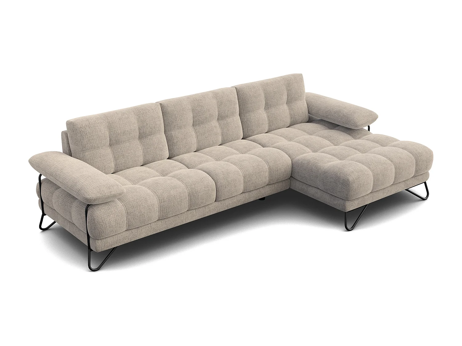 CANAPÉ D'ANGLE BUBBARA 4 places, tissu beige