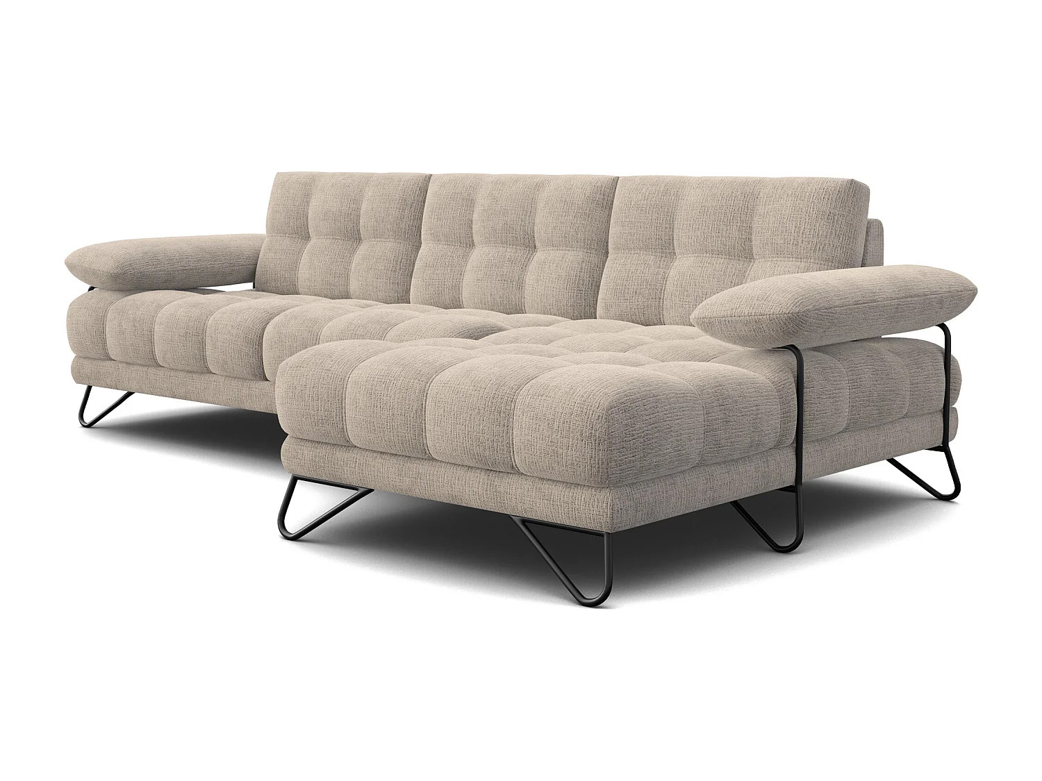 CANAPÉ D'ANGLE BUBBARA 4 places, tissu beige