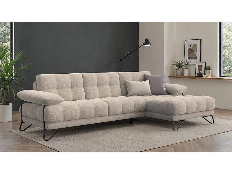 CANAPÉ D'ANGLE BUBBARA 4 places, tissu beige