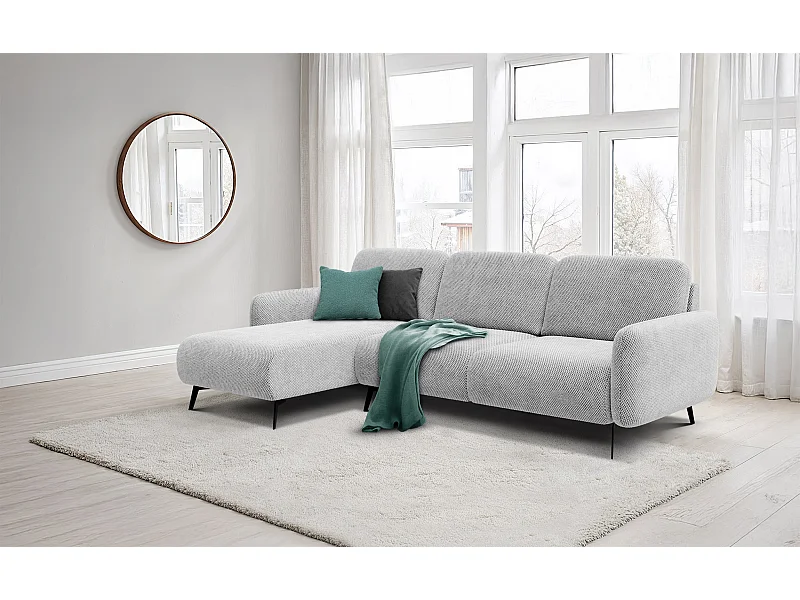 CANAPÉ D'ANGLE FEBE 4 places, tissu gris clair