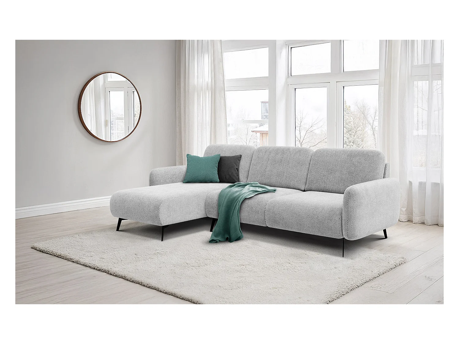 CANAPÉ D'ANGLE FEBE 4 places, tissu gris clair