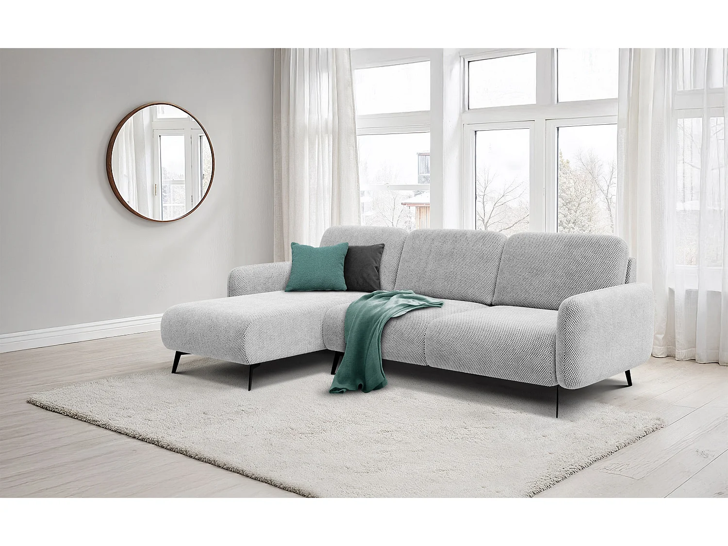 Ecksofa 4-Sitzer links FEBE, hellgrau