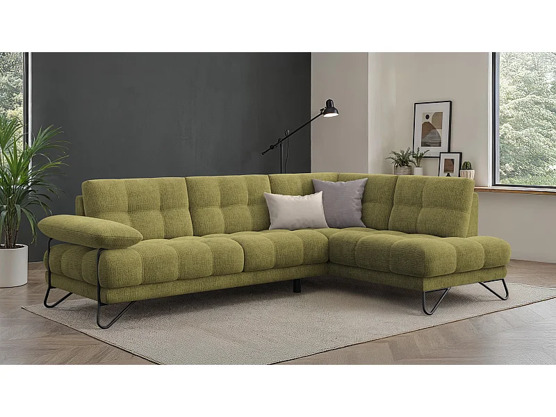 CANAPÉ D'ANGLE BUBBARA 5 places, tissu vert olive
