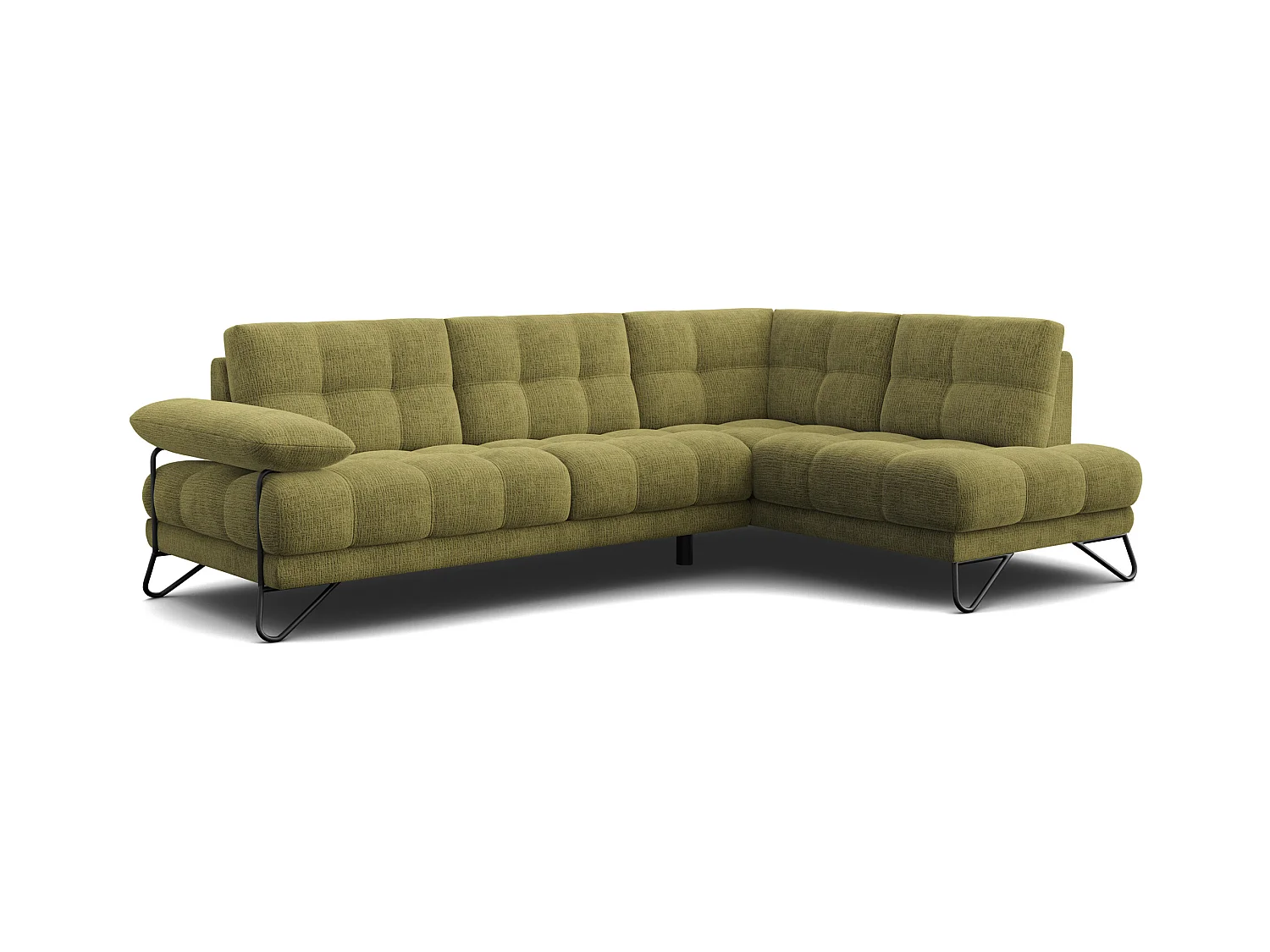 CANAPÉ D'ANGLE BUBBARA 5 places, tissu vert olive