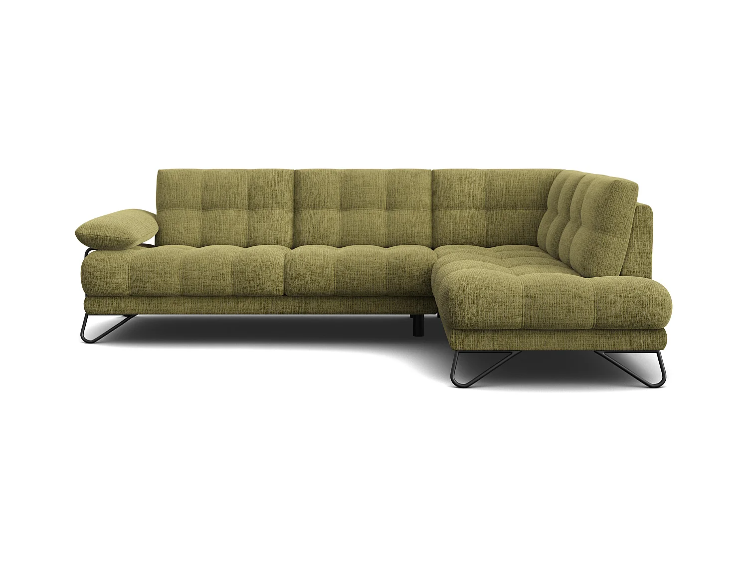 CANAPÉ D'ANGLE BUBBARA 5 places, tissu vert olive