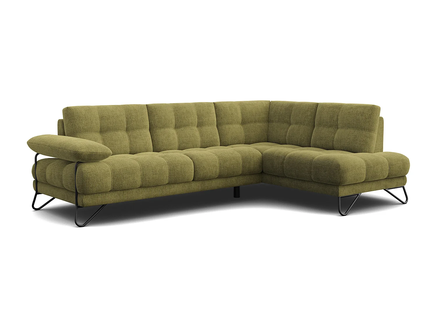 CANAPÉ D'ANGLE BUBBARA 5 places, tissu vert olive