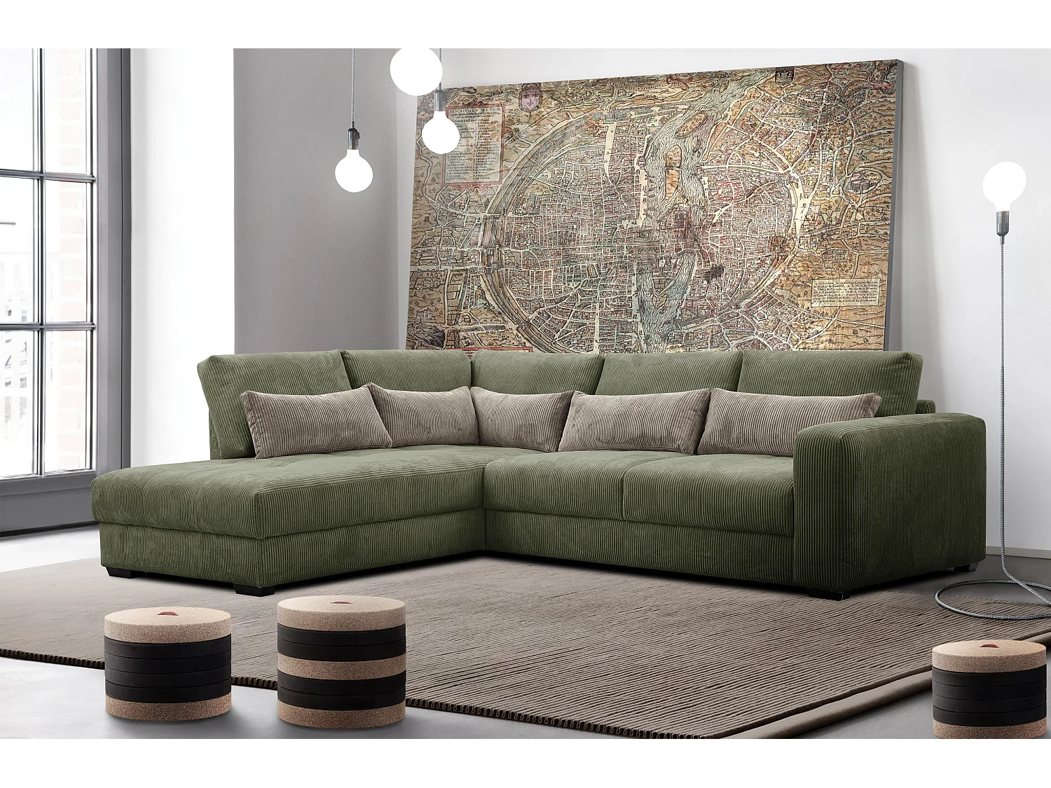 CANAPE D'ANGLE OLI 4 places, olive