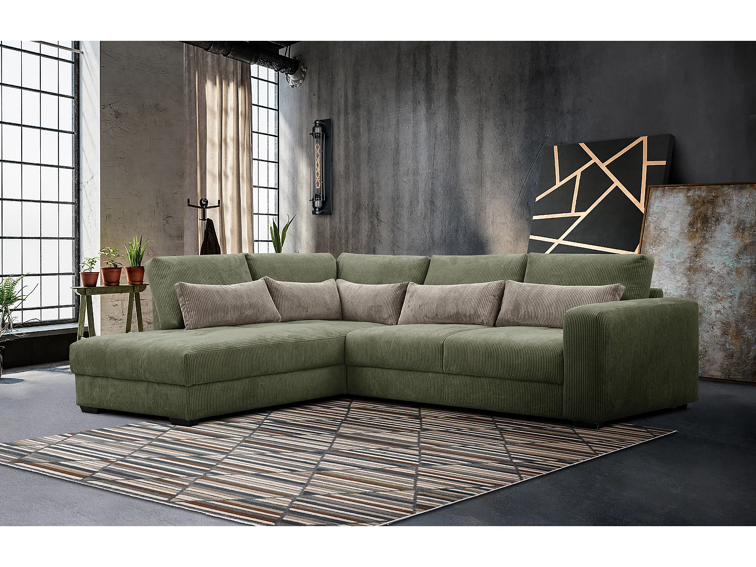 CANAPE D'ANGLE OLI 4 places, olive