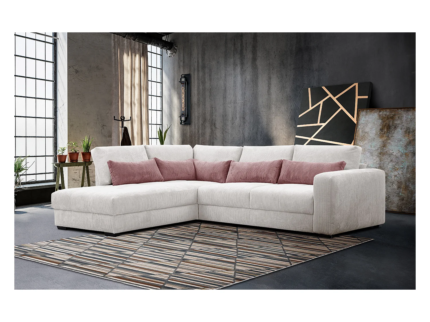 CANAPE D'ANGLE OLI 4 places, blanc perle