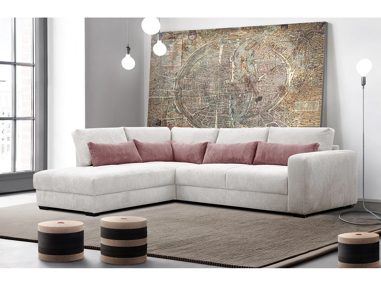 CANAPE D'ANGLE OLI 4 places, blanc perle