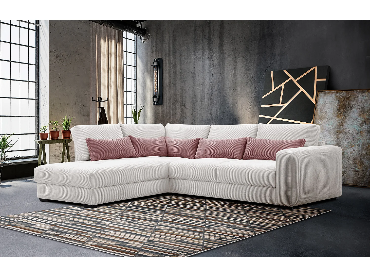 CANAPE D'ANGLE OLI 4 places, blanc perle