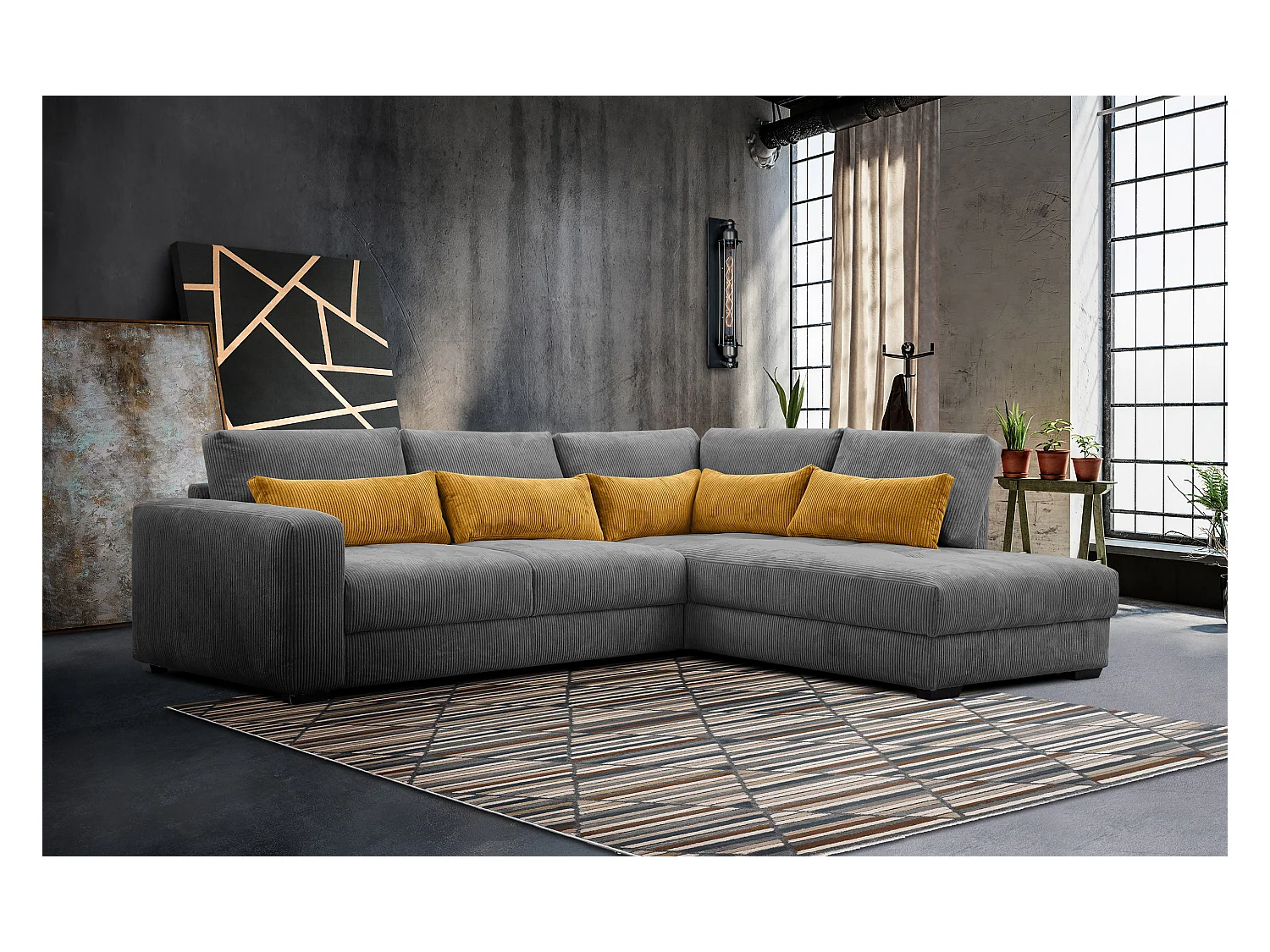 CANAPE D'ANGLE OLI 4 places, gris foncé