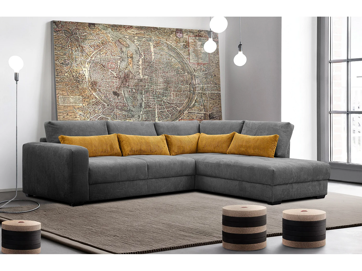 CANAPE D'ANGLE OLI 4 places, gris foncé