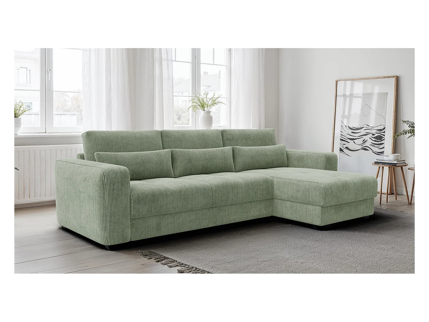 CANAPÉ D'ANGLE OLI 4 places, tissu sauge