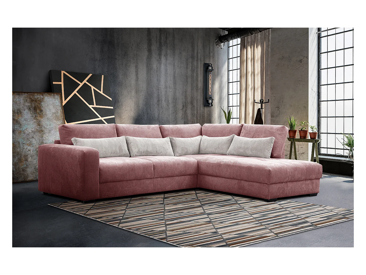 CANAPE D'ANGLE OLI 4 places, rose