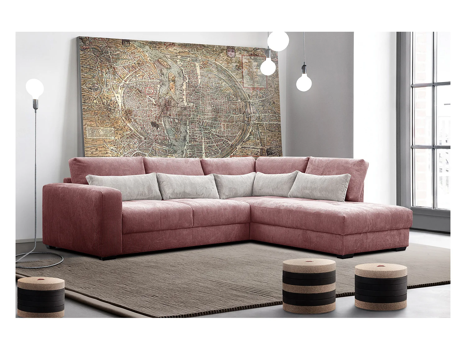 CANAPE D'ANGLE OLI 4 places, rose