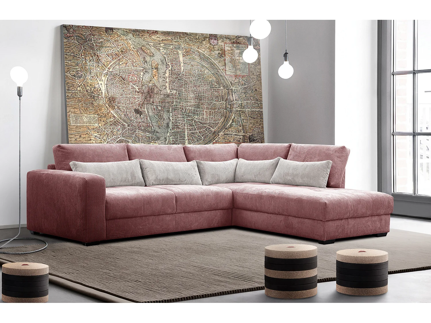 CANAPE D'ANGLE OLI 4 places, rose