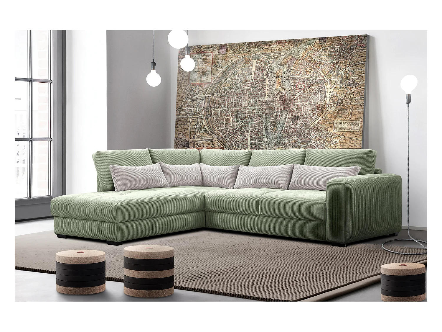 CANAPE D'ANGLE OLI 4 places, sauge