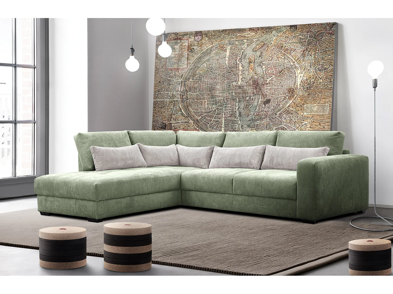 CANAPE D'ANGLE OLI 4 places, sauge