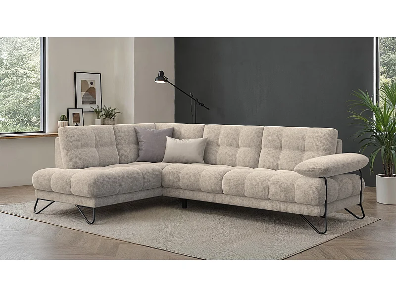 CANAPÉ D'ANGLE BUBBARA 5 places, tissu beige