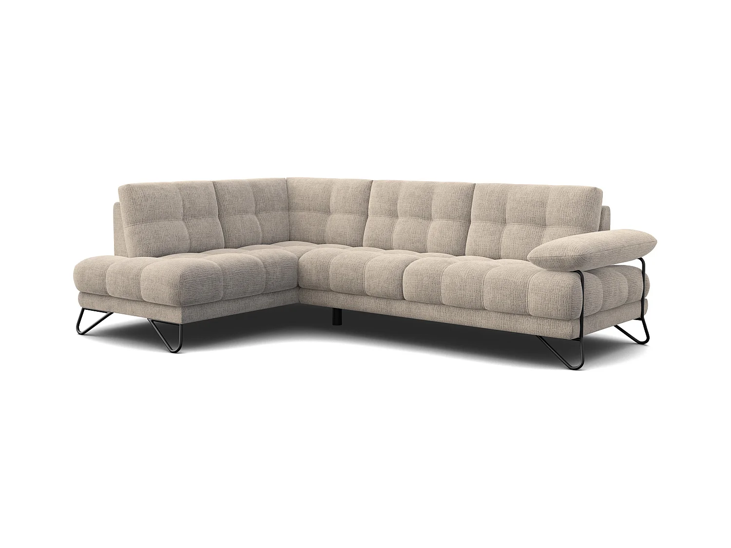 CANAPÉ D'ANGLE BUBBARA 5 places, tissu beige