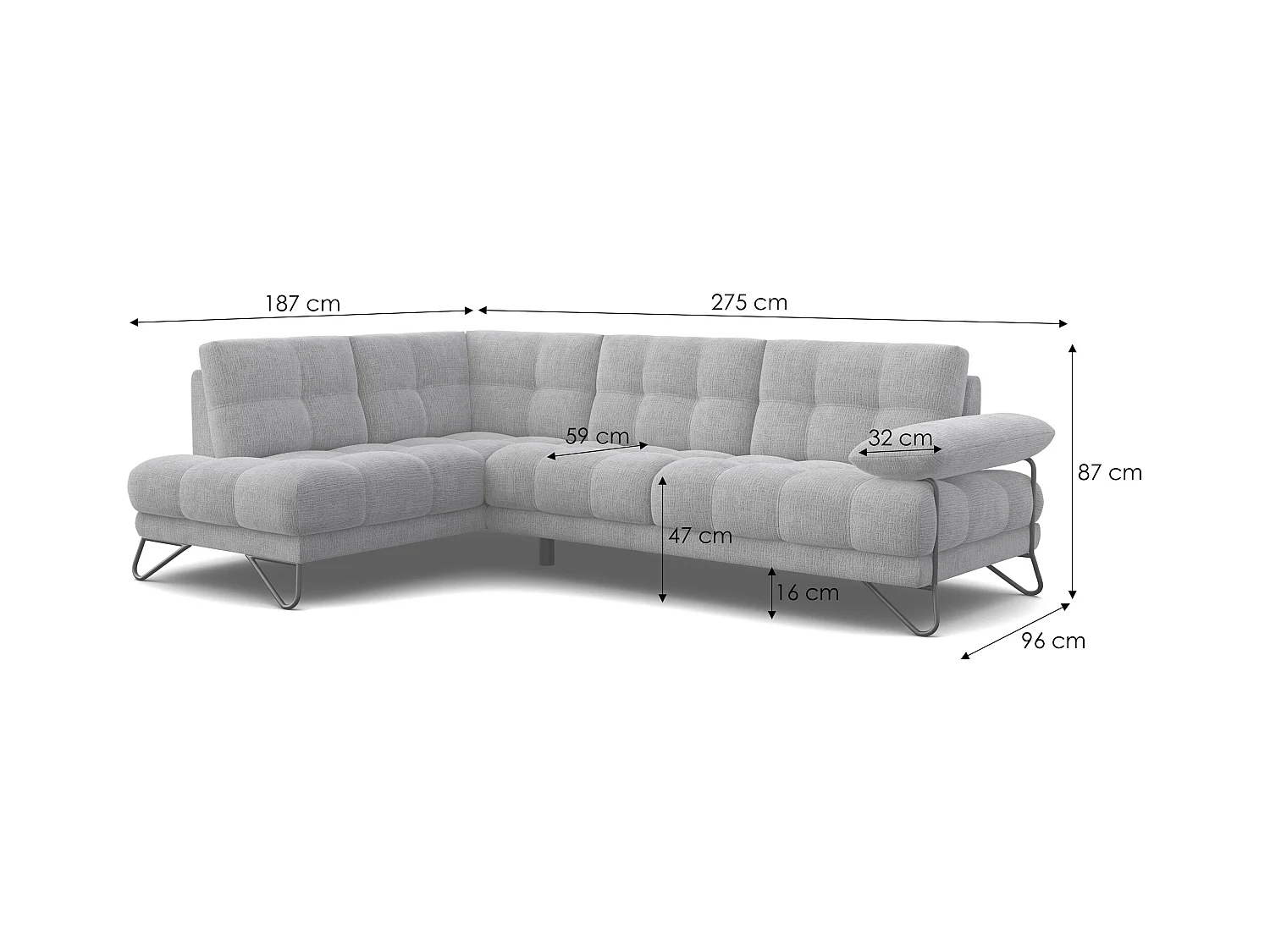 CANAPÉ D'ANGLE BUBBARA 5 places, tissu beige