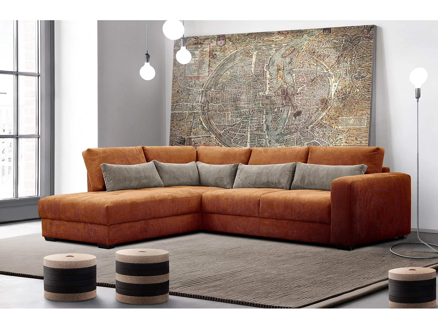 CANAPE D'ANGLE OLI 4 places, orange