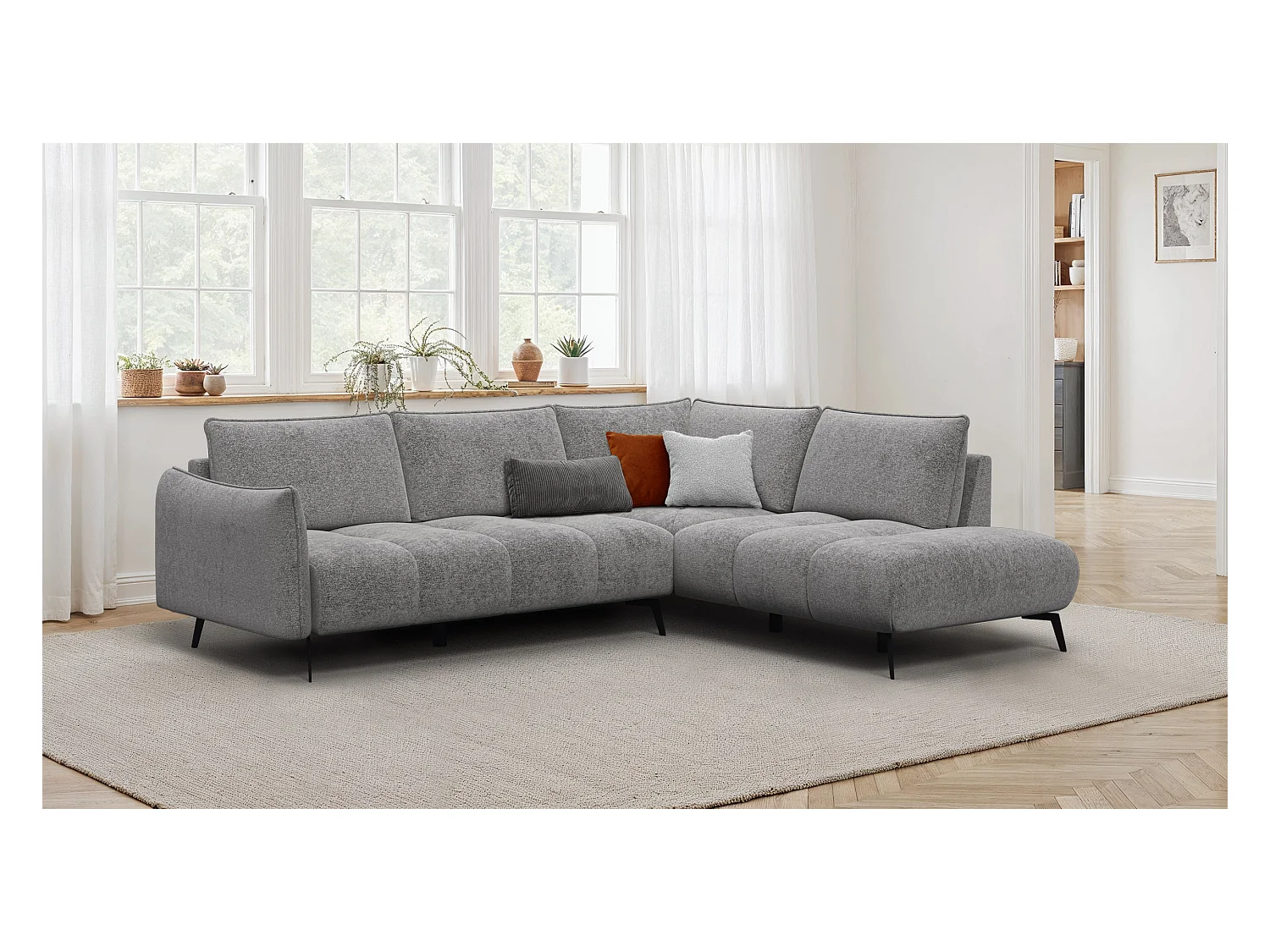 CANAPE D'ANGLE AERA 5 places, gris chaud