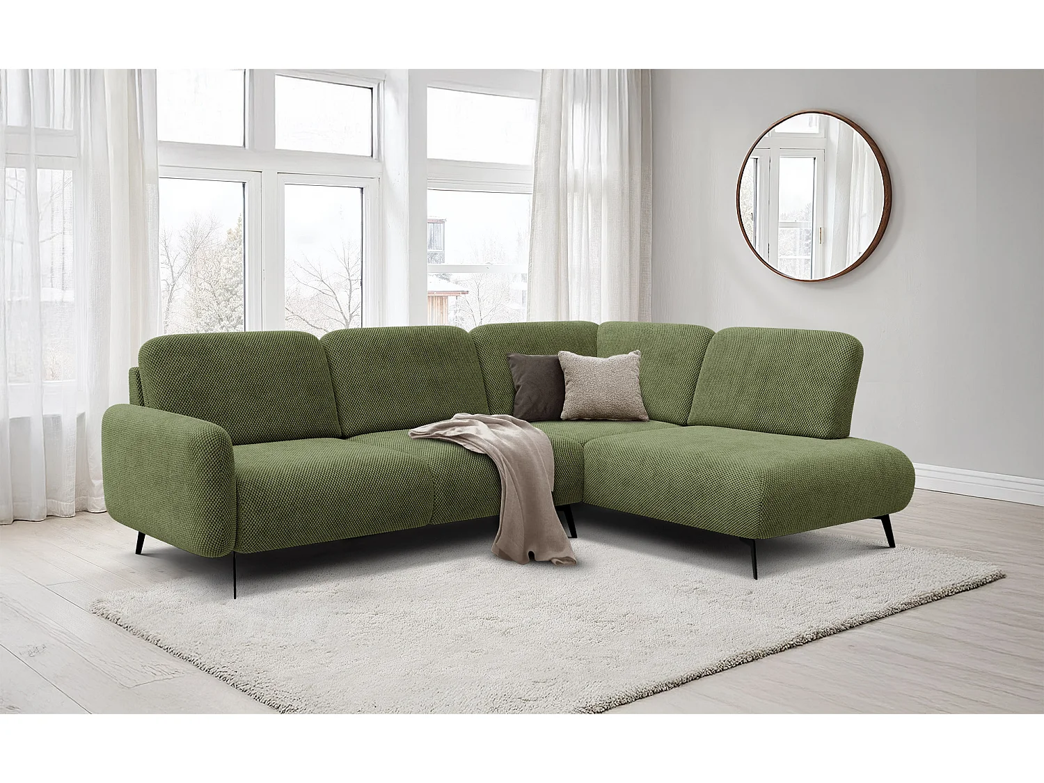 CANAPÉ D'ANGLE FEBE 5 places, tissu olive