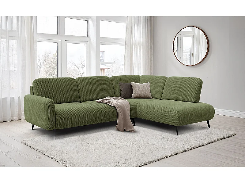 CANAPÉ D'ANGLE FEBE 5 places, tissu olive