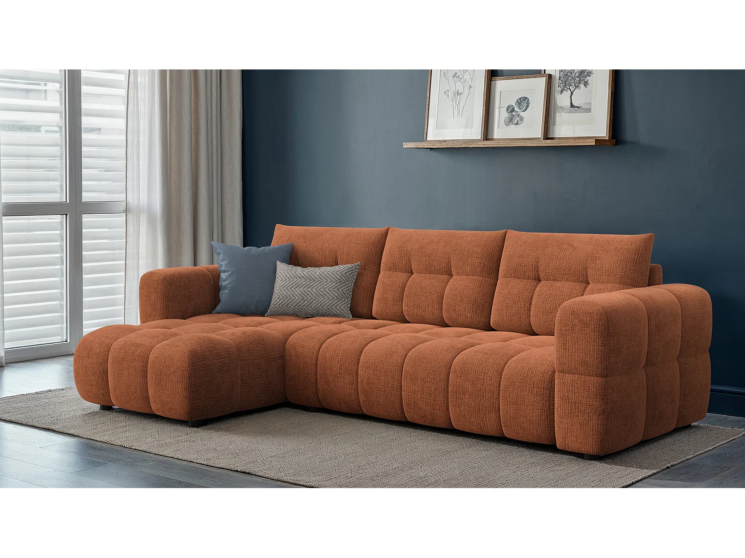 CLOUDI Ecksofa 4-Sitzer links, rostrot