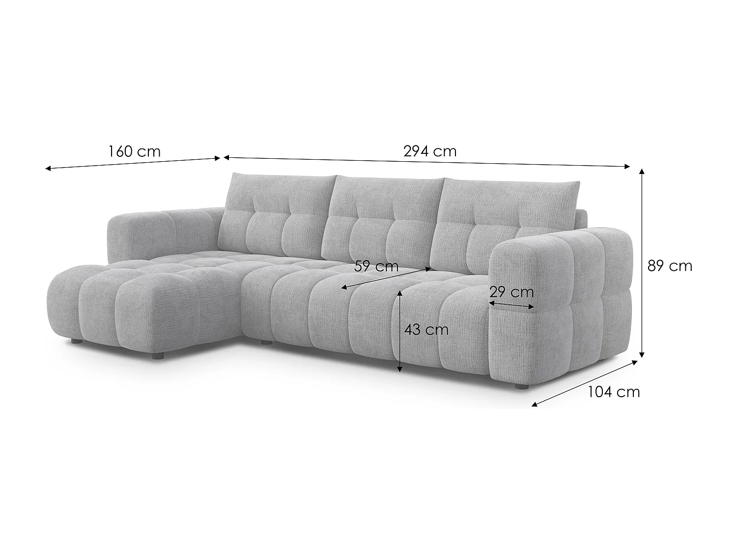 CLOUDI Ecksofa 4-Sitzer links, hellgrau