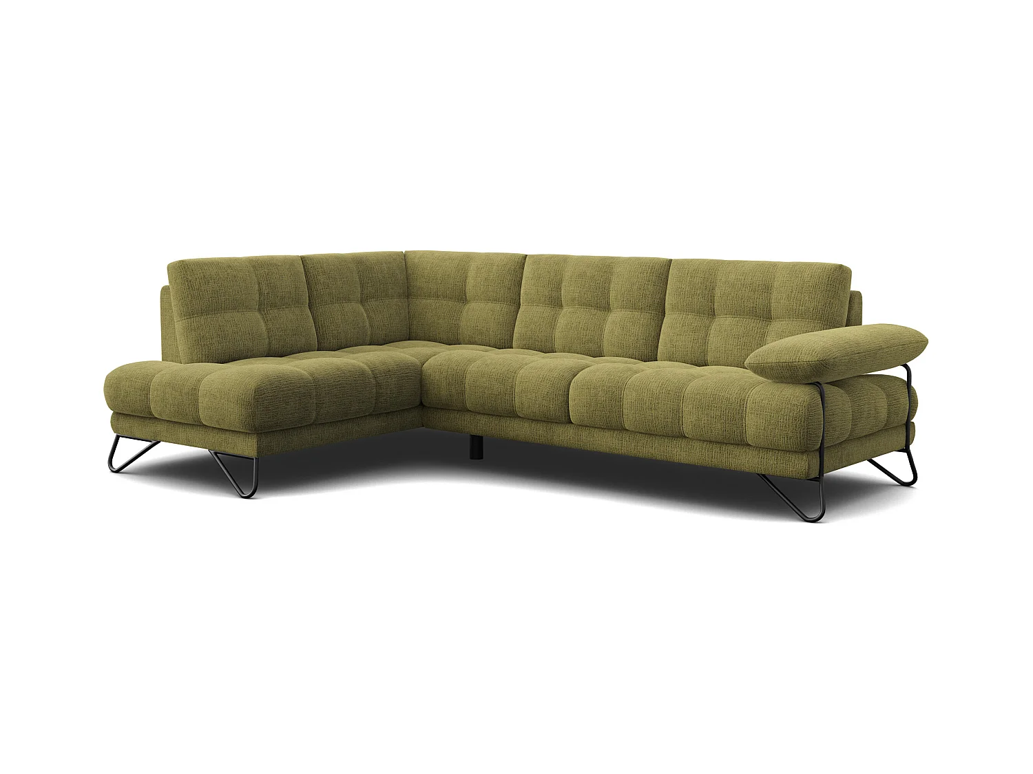 CANAPÉ D'ANGLE BUBBARA 5 places, tissu vert olive