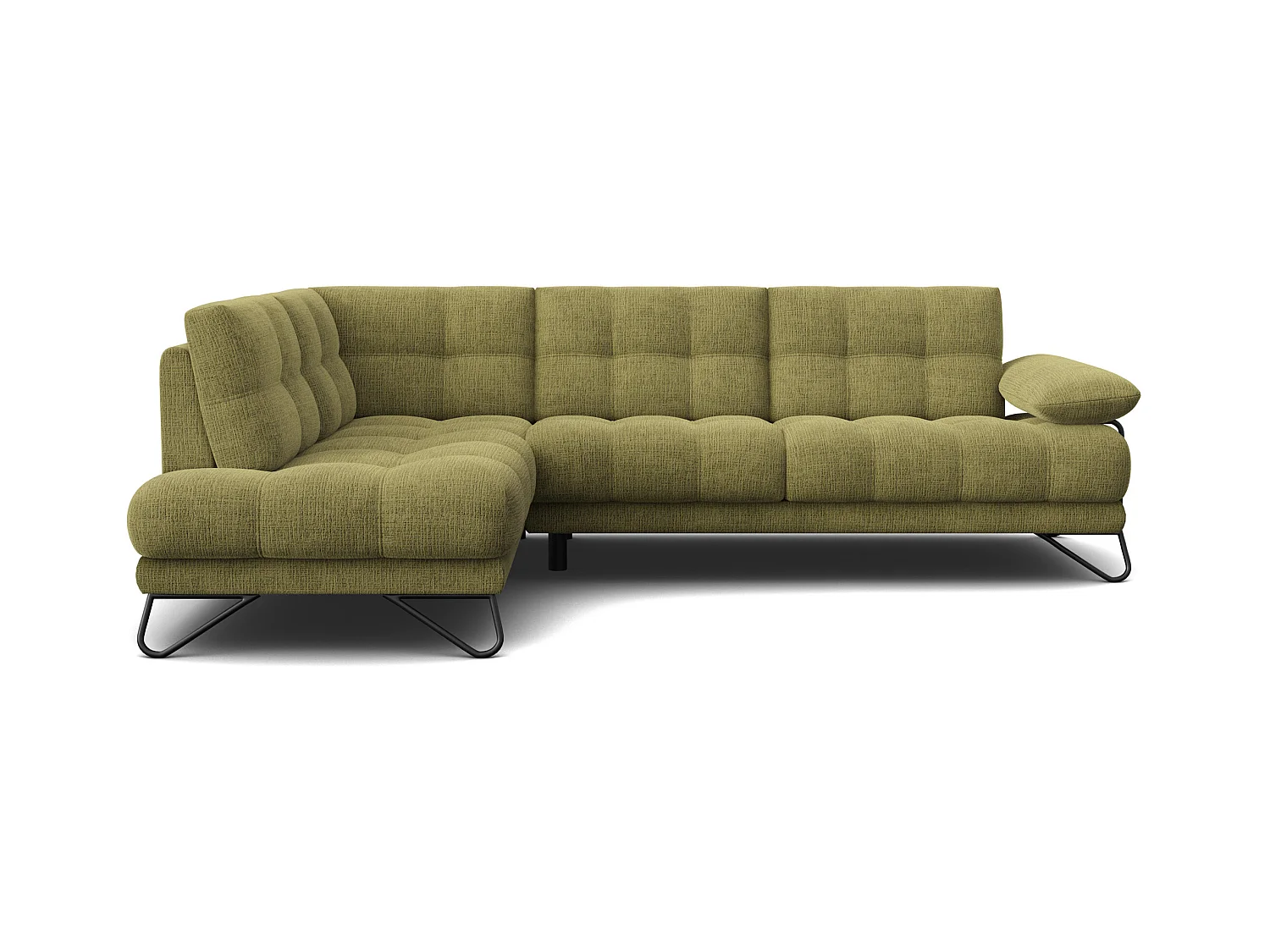 CANAPÉ D'ANGLE BUBBARA 5 places, tissu vert olive