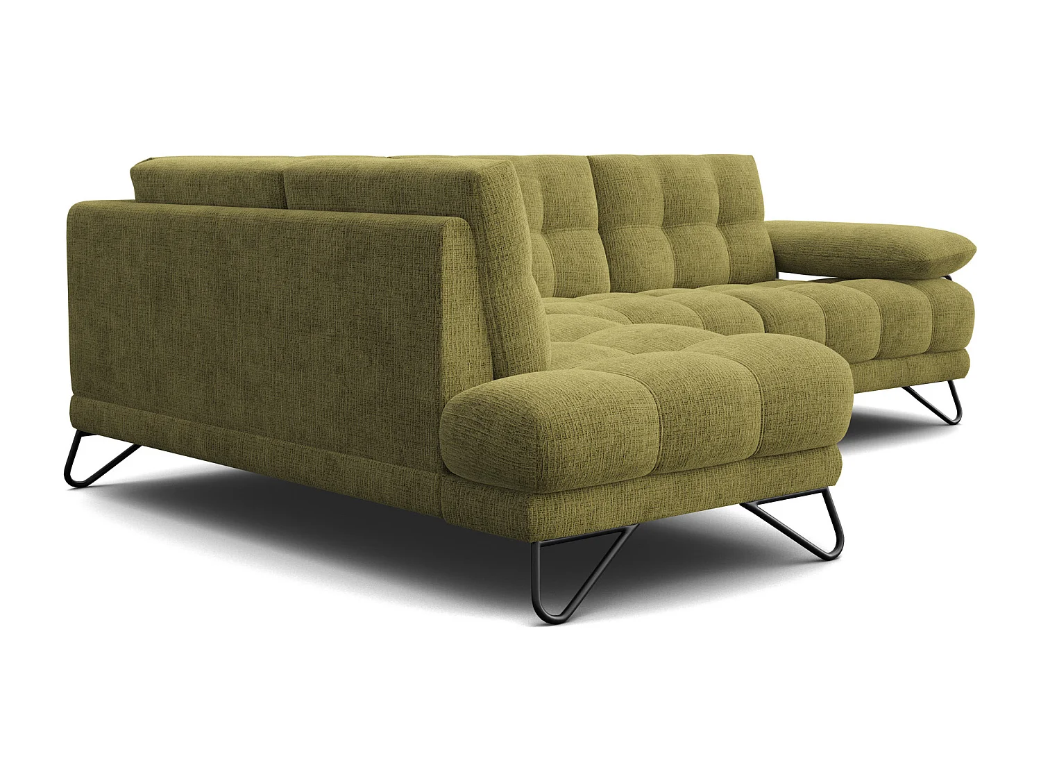 CANAPÉ D'ANGLE BUBBARA 5 places, tissu vert olive